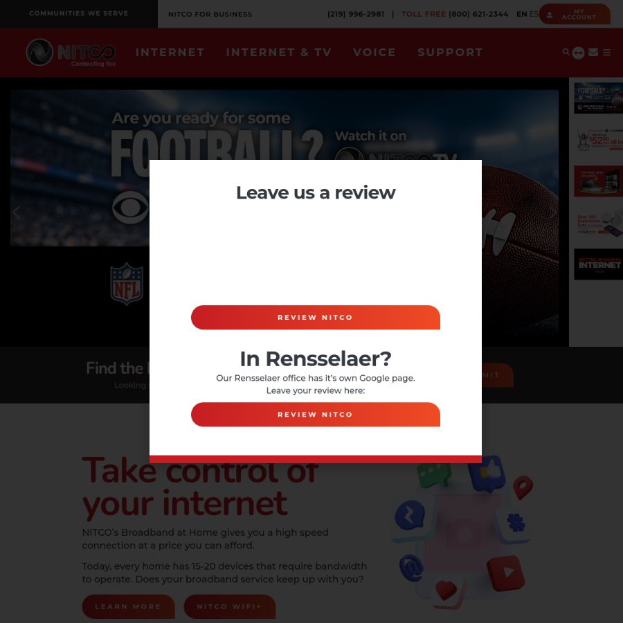 Screenshot of the Nitco website