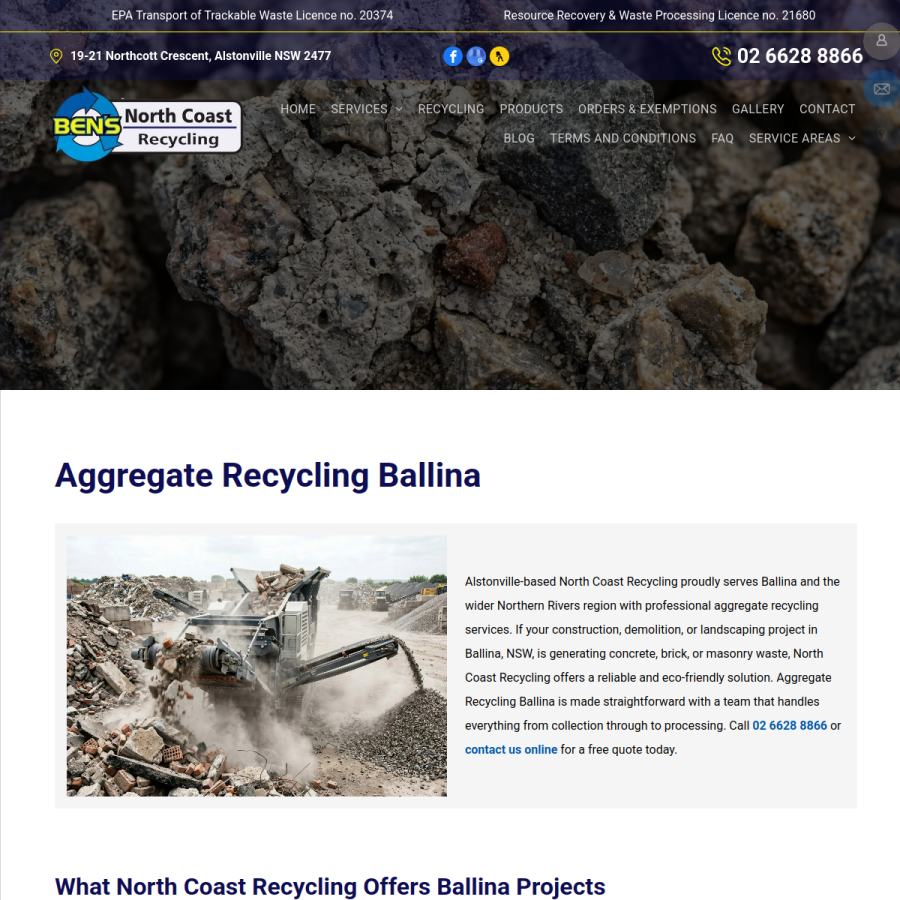 Screenshot of the North Coast Recycling website