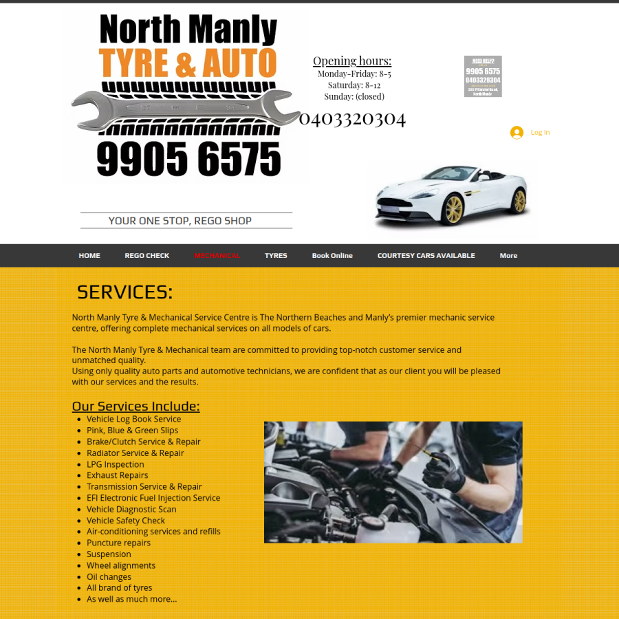 Screenshot of the North Manly Tyres & Mechanical Services website