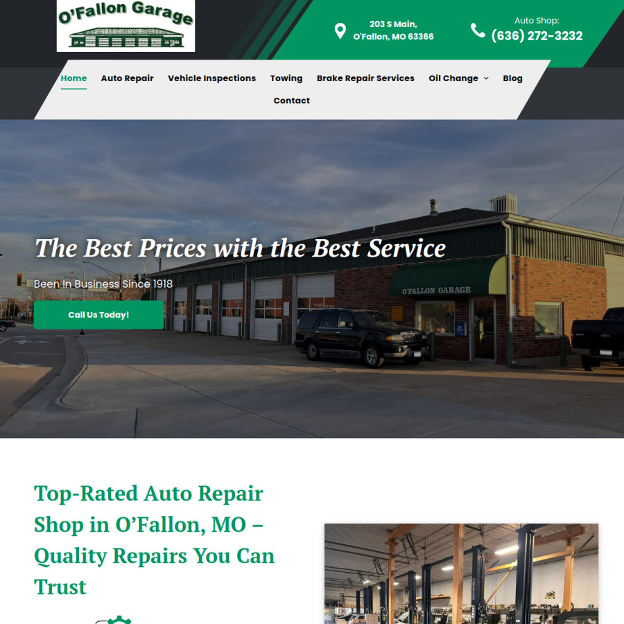 Screenshot of the O'Fallon Garage website