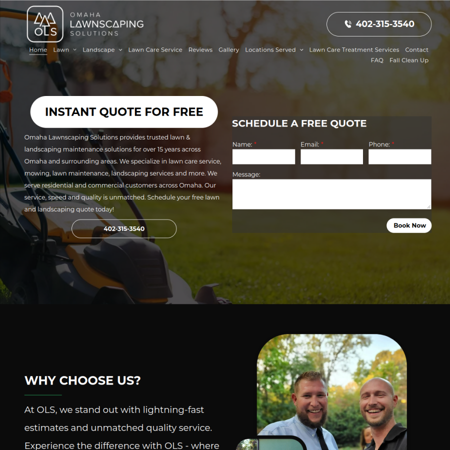 Screenshot of the Omaha Lawnscaping Solutions website