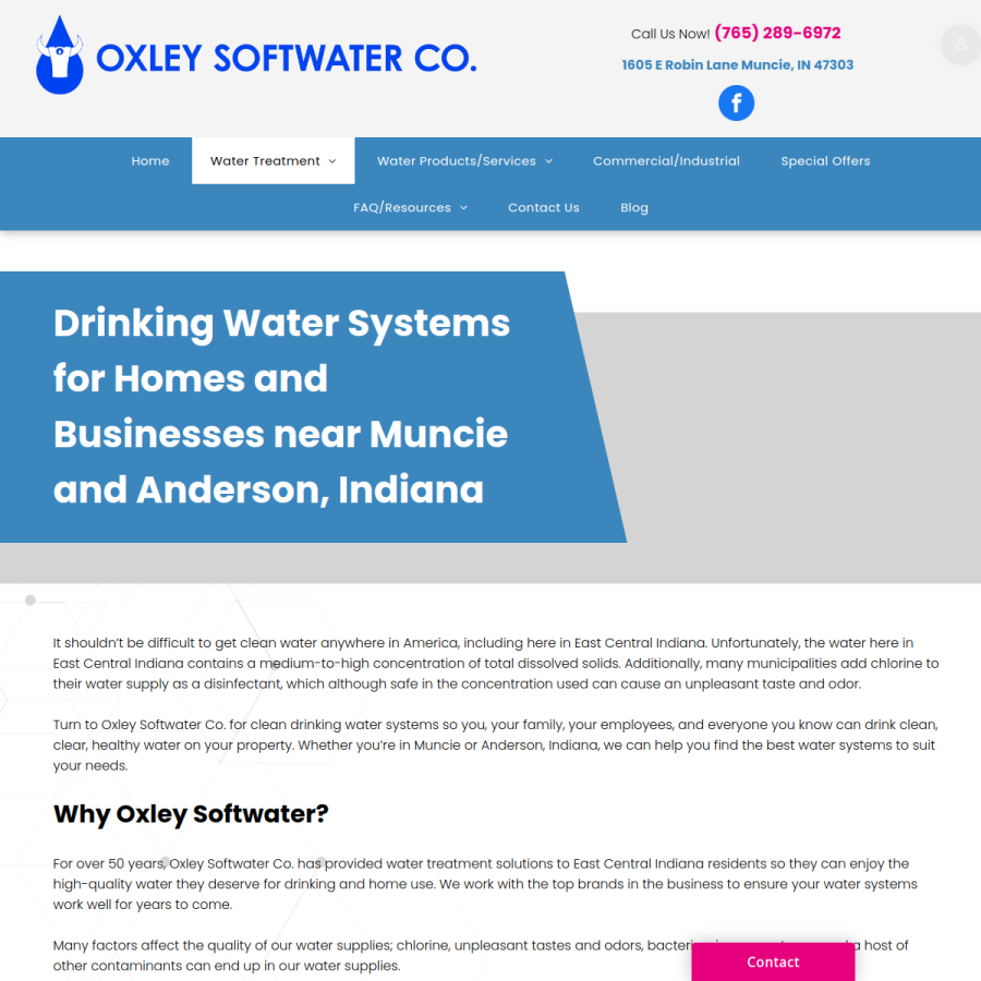 Screenshot of the Oxley Softwater Co website