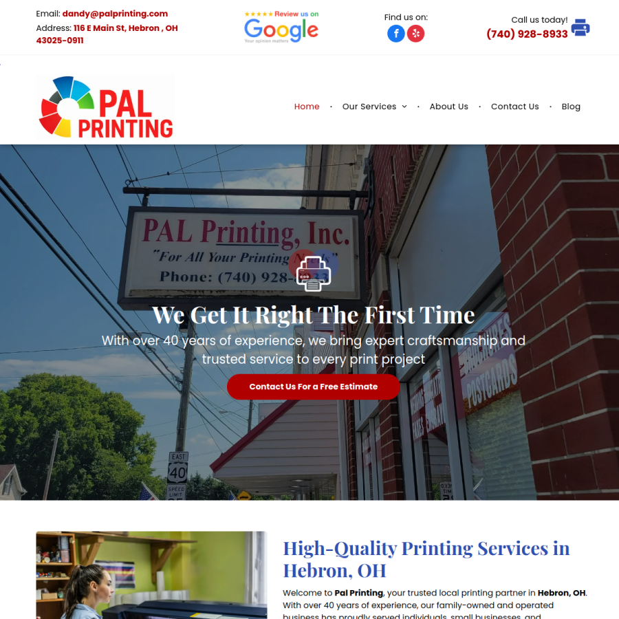 Screenshot of the Pal Printing website