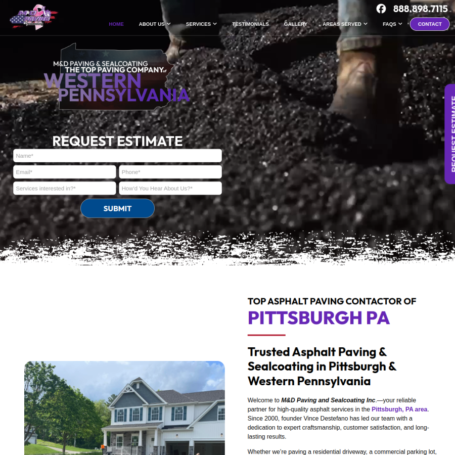 Screenshot of the M&D Paving and Sealcoating Inc. website