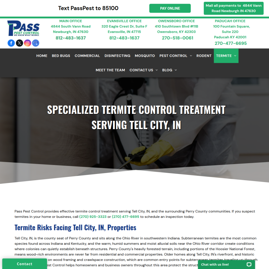 Screenshot of the Pass Pest Control website