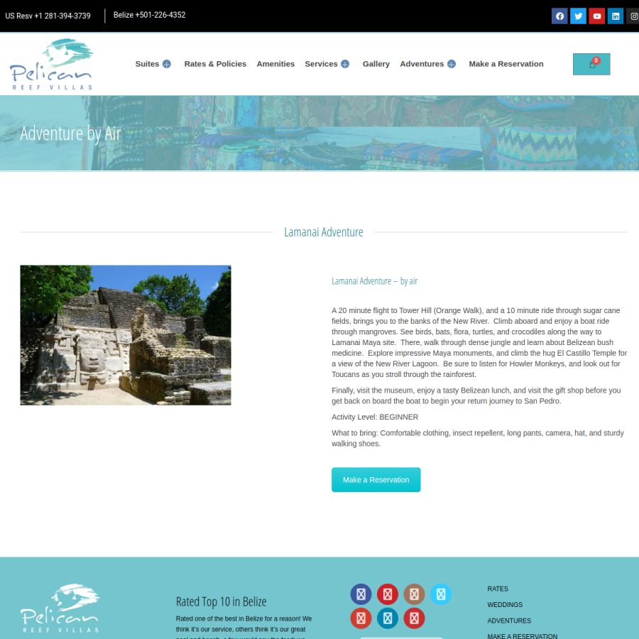 Screenshot of the Pelican Reef Villas Resort website