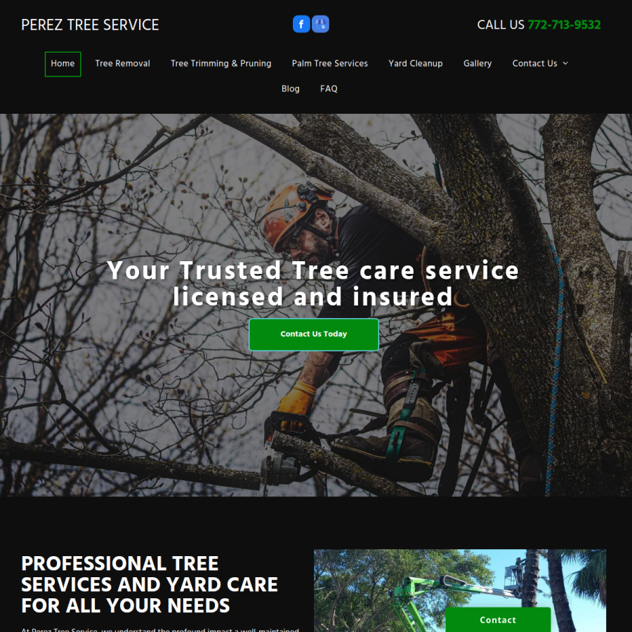 Screenshot of the Perez Tree Service website