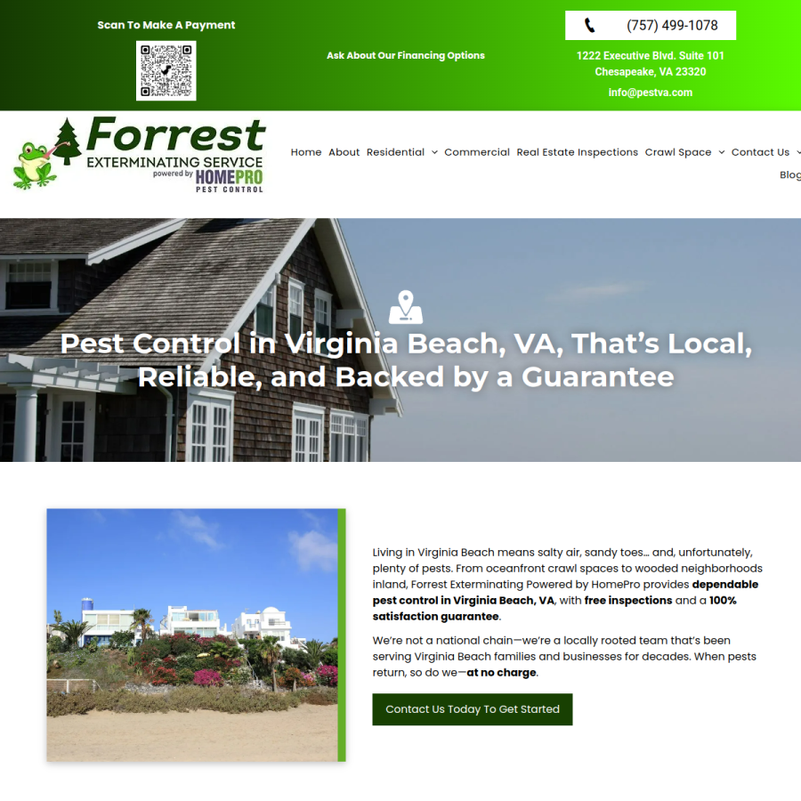 Screenshot of the Forrest Exterminating Service Powered by HomePro Pest Control website