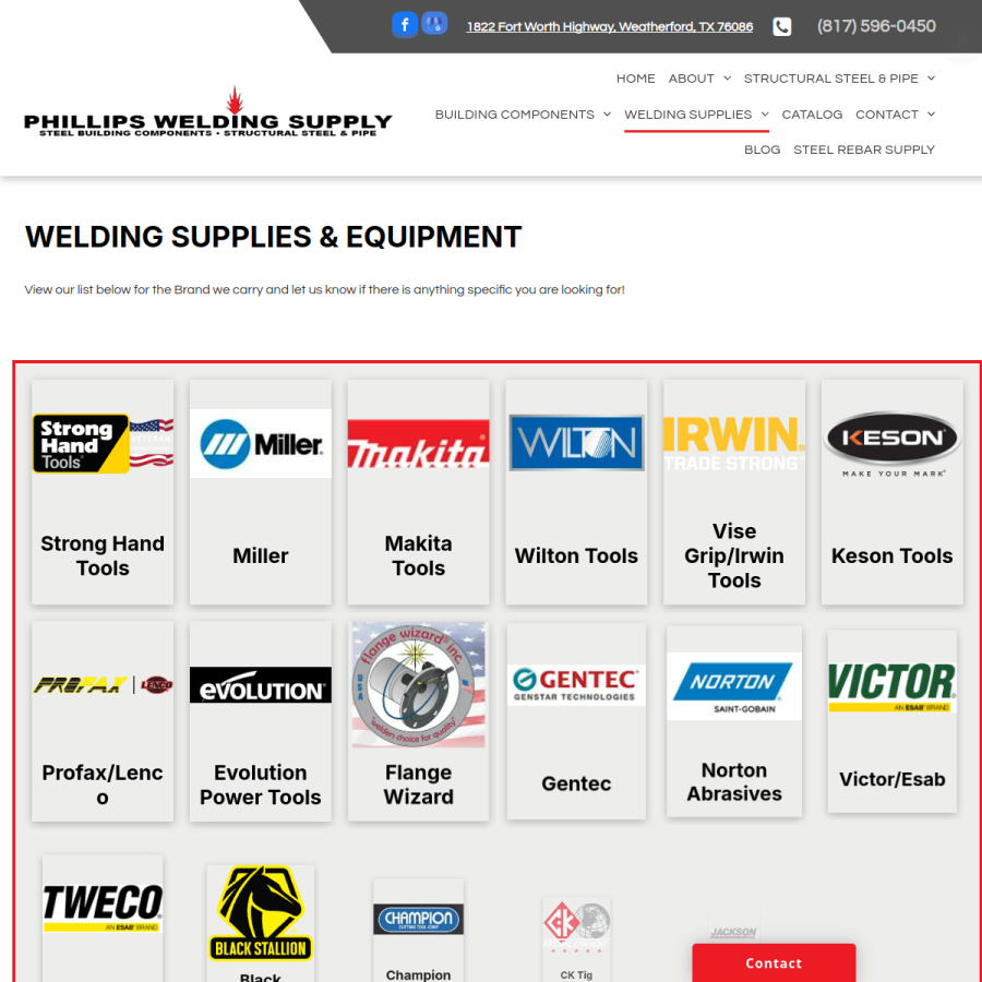 Screenshot of the Phillips Welding Supply Inc website