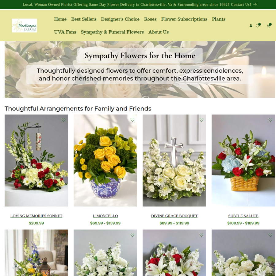 Screenshot of the Plantscapes Florist & Flower Delivery website