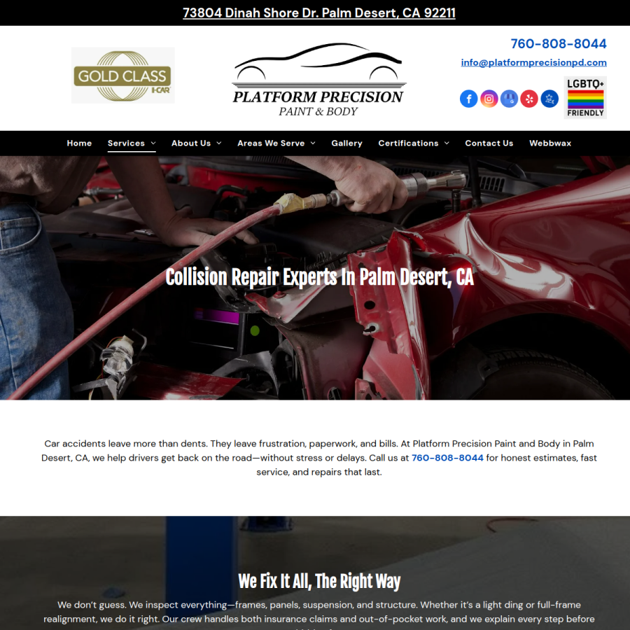 Screenshot of the Platform Precision Paint and Body website