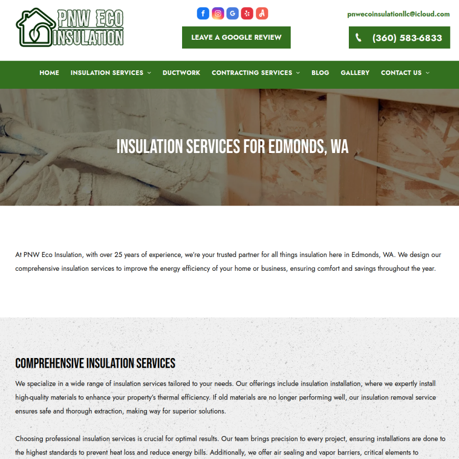 Screenshot of the PNW Eco Insulation website