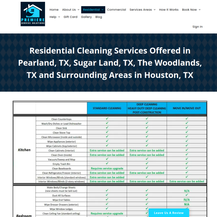 Screenshot of the Premiere Service Solutions website