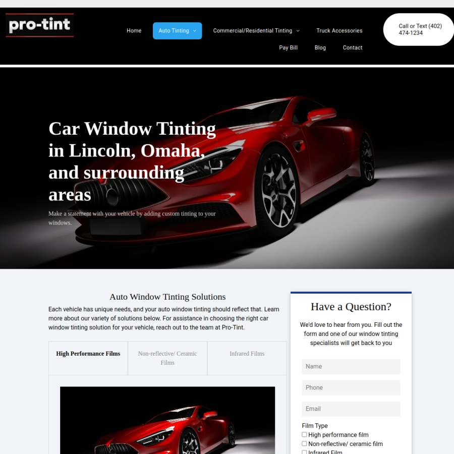 Screenshot of the Pro-Tint website