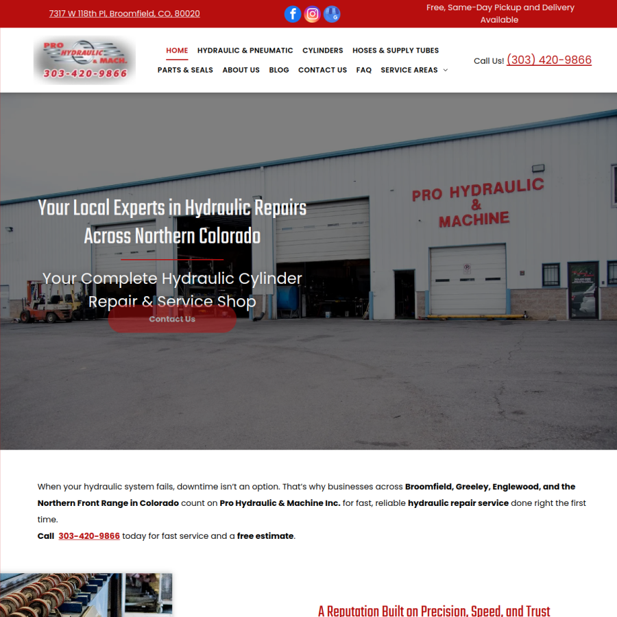 Screenshot of the Pro Hydraulic & Machine, Inc. website