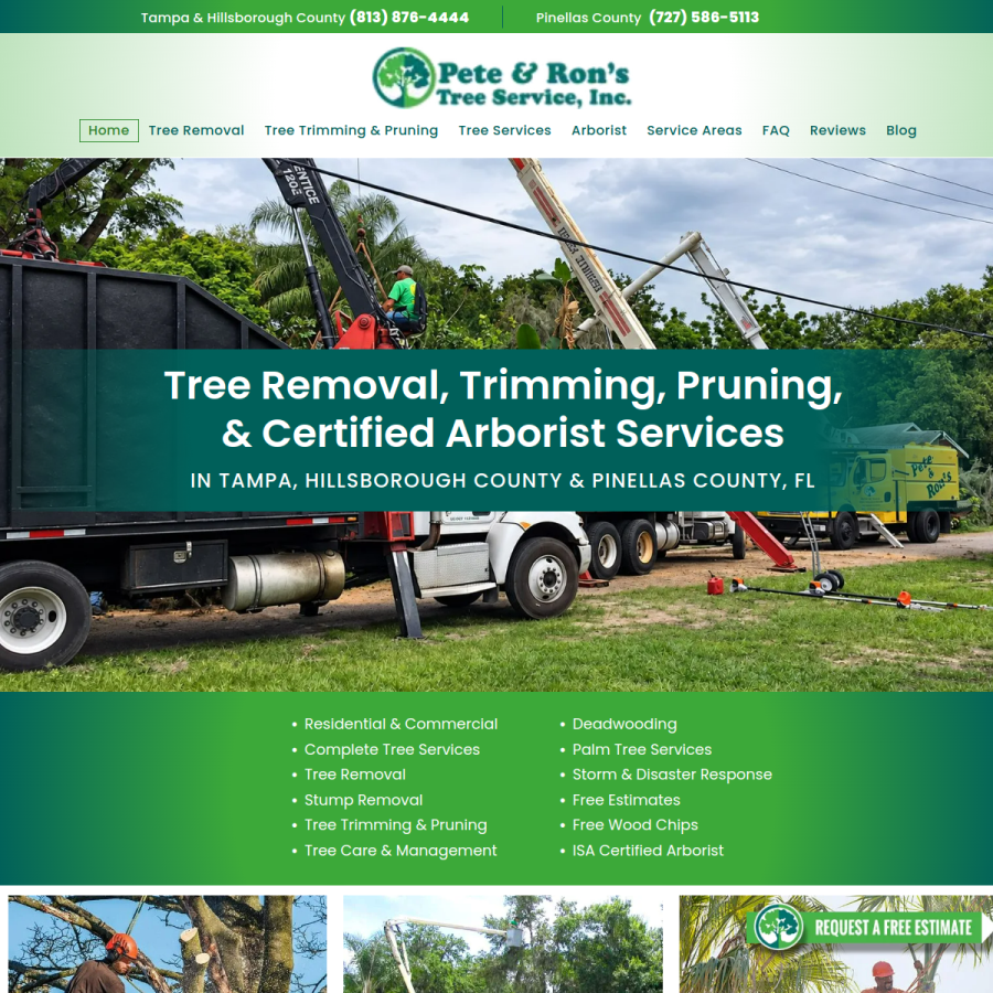 Screenshot of the Pete & Ron's Tree Service, Inc. website