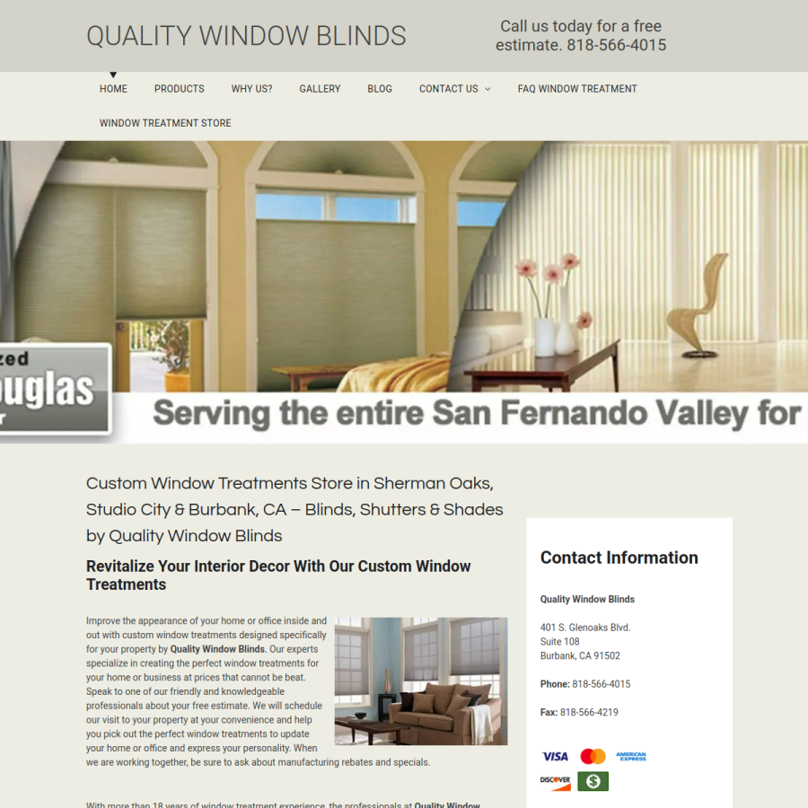 Screenshot of the Quality Window Blinds website