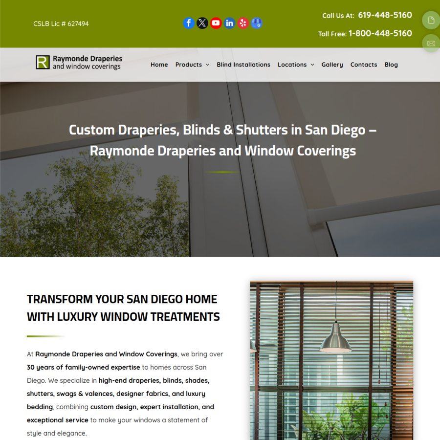 Screenshot of the Raymonde Draperies and Window Coverings website