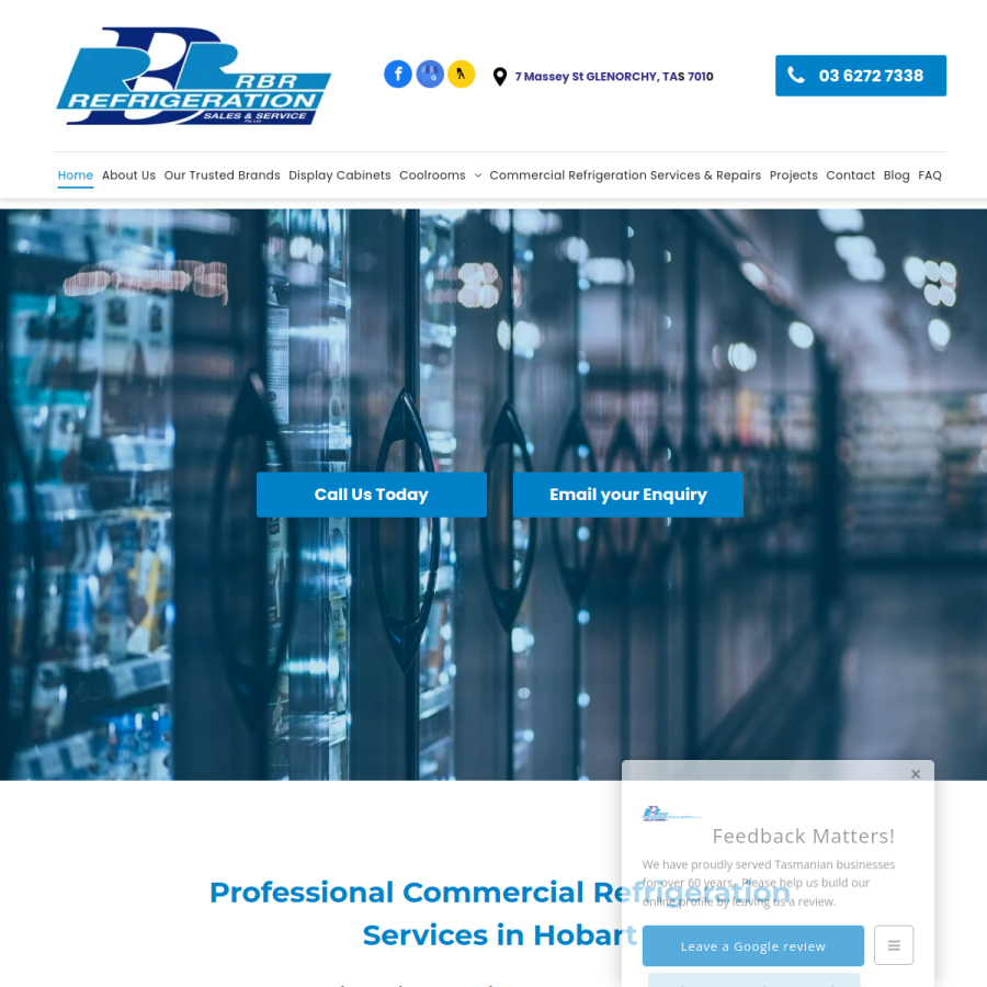 Screenshot of the RBR Refrigeration website