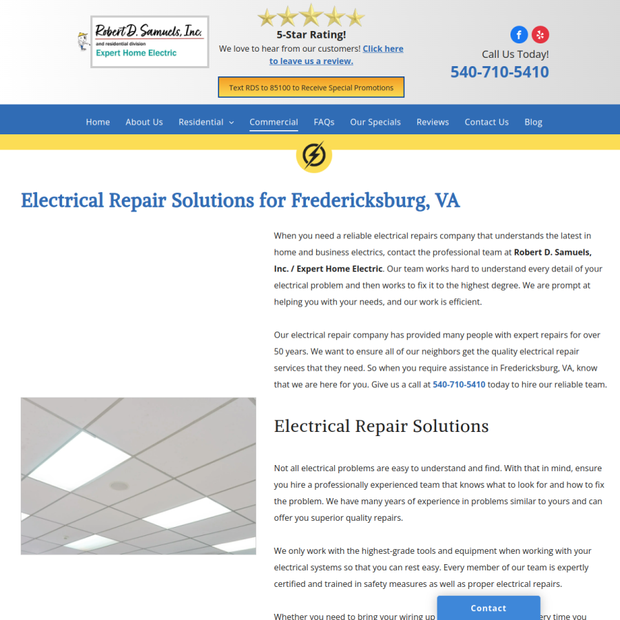 Screenshot of the ROBERT D. SAMUELS INC./EXPERT HOME ELECTRIC website