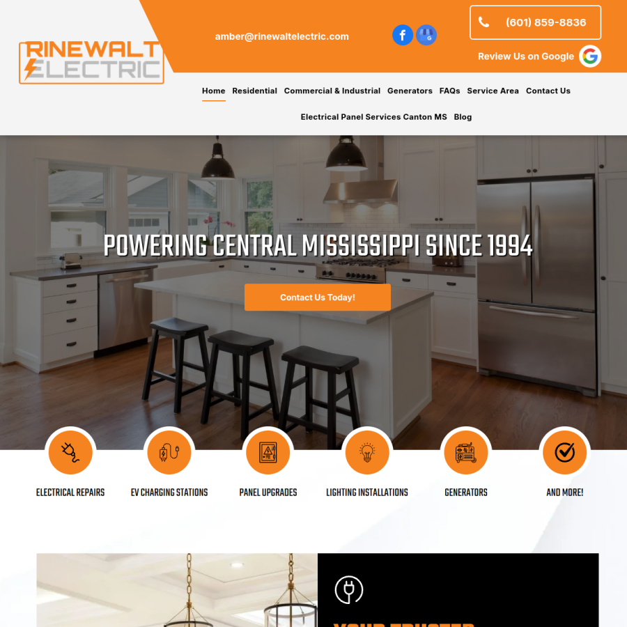 Screenshot of the Rinewalt Electric website