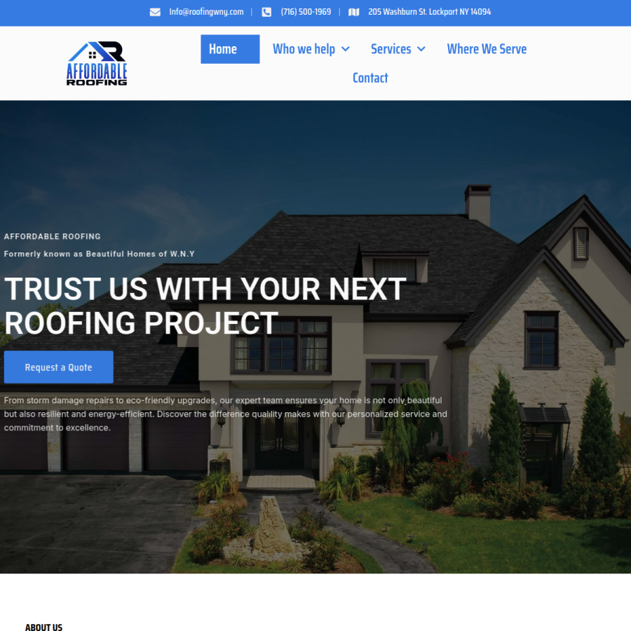 Screenshot of the Affordable Roofing website
