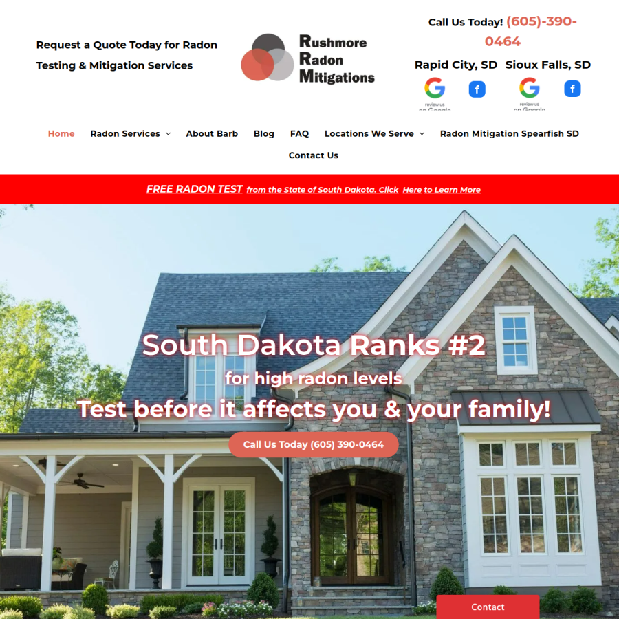 Screenshot of the Rushmore Radon Mitigations website