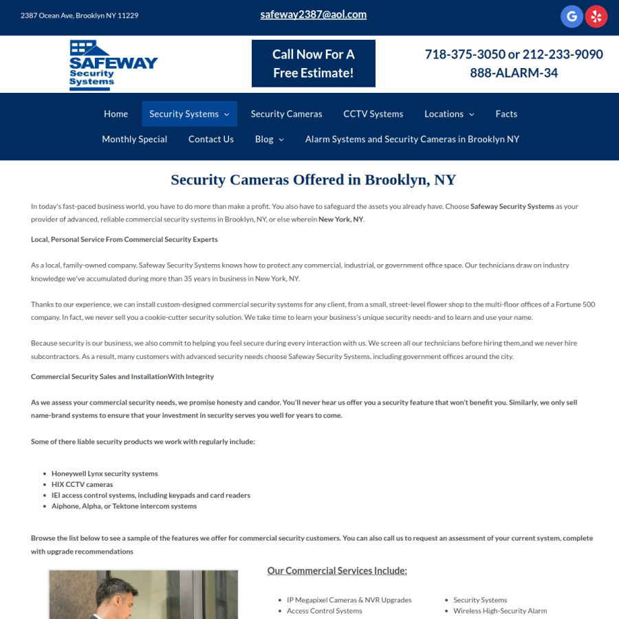 Screenshot of the Safeway Security Systems website