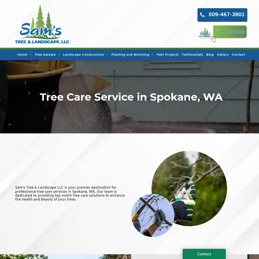 Screenshot of the Sam's Tree & Landscape, LLC website