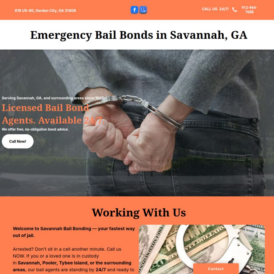 Screenshot of the Savannah Bail Bonding website