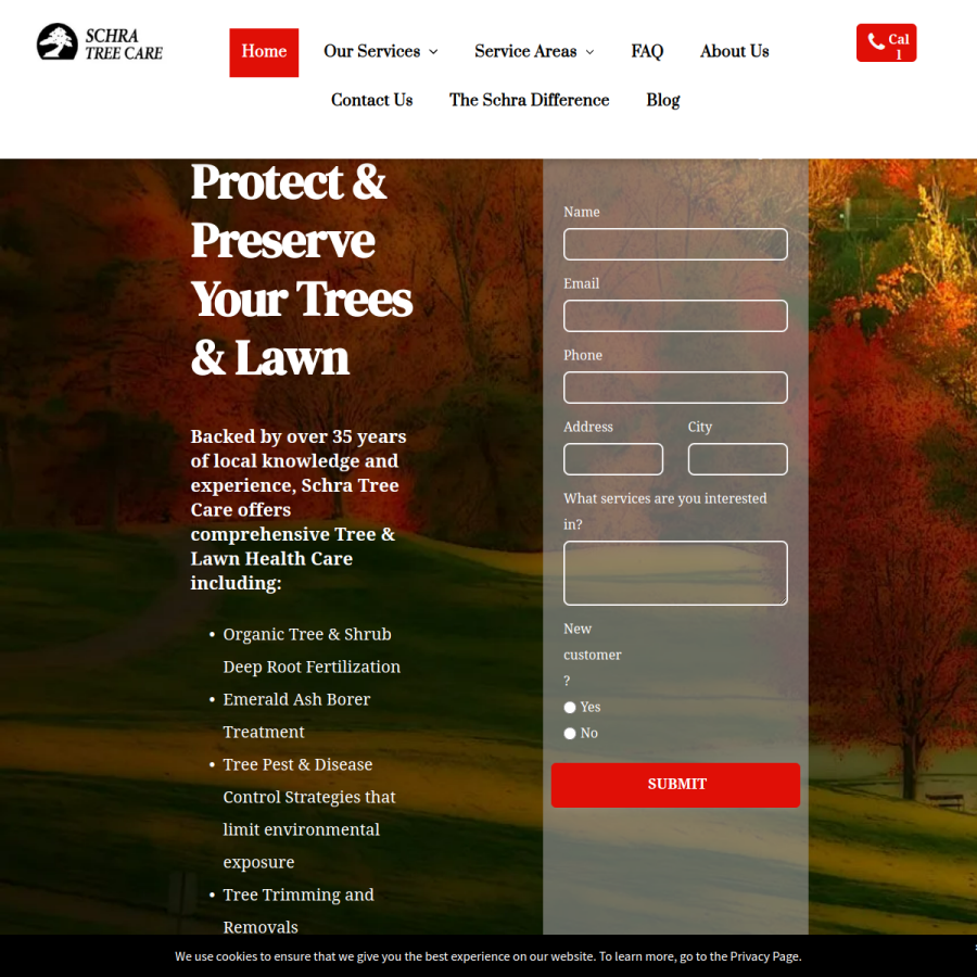 Screenshot of the Schra Tree Care website