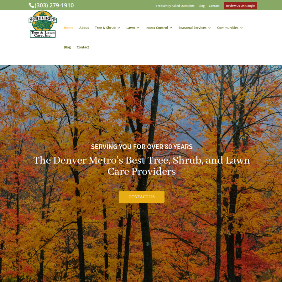 Screenshot of the Schulhoff Tree & Lawn Care, Inc. website