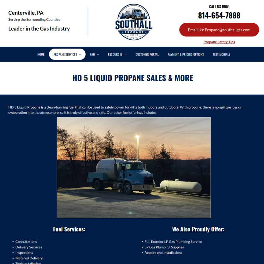 Screenshot of the Southall Gas LLC website