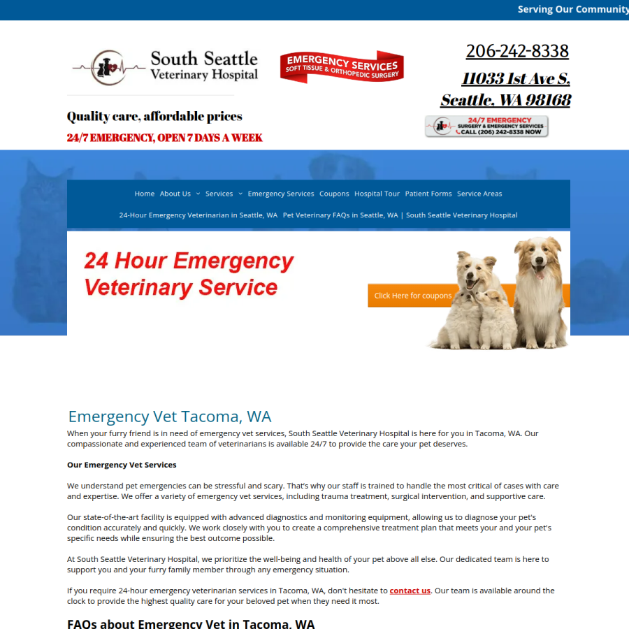 Screenshot of the South Seattle Veterinary Hospital website
