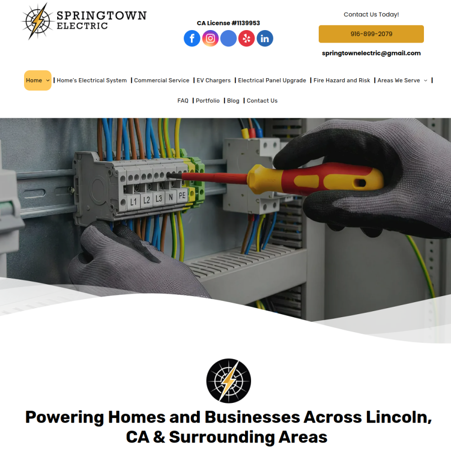 Screenshot of the Springtown Electric website