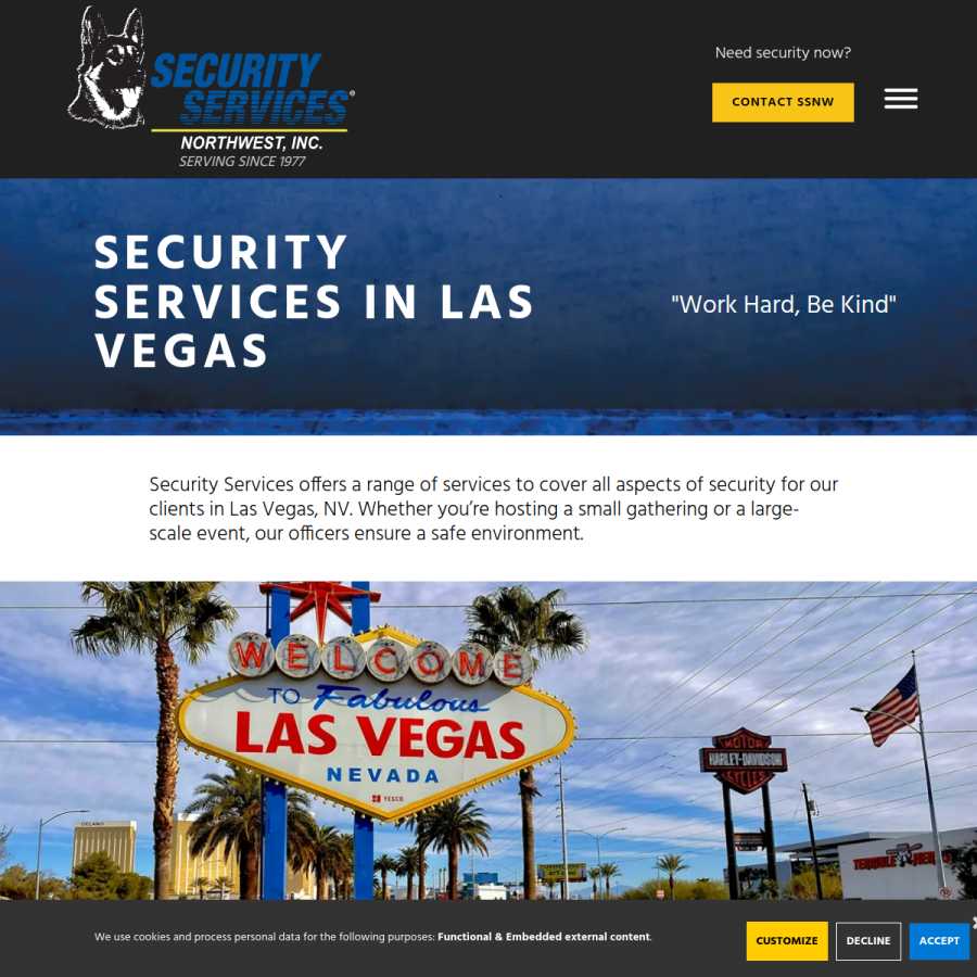 Screenshot of the Security Services Northwest, Inc website