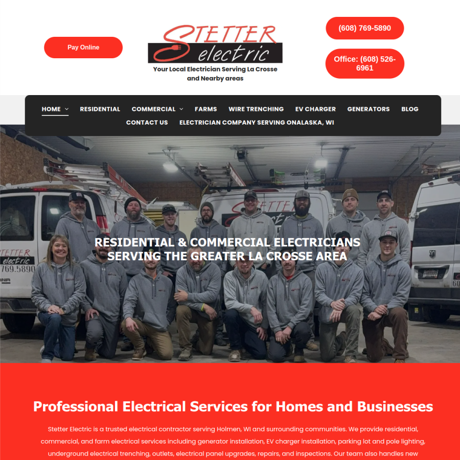 Screenshot of the Stetter Electric website