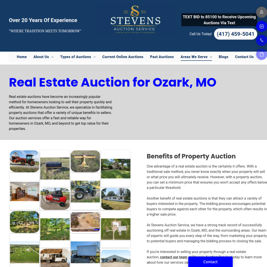 Screenshot of the STEVENS AUCTION SERVICE LLC website
