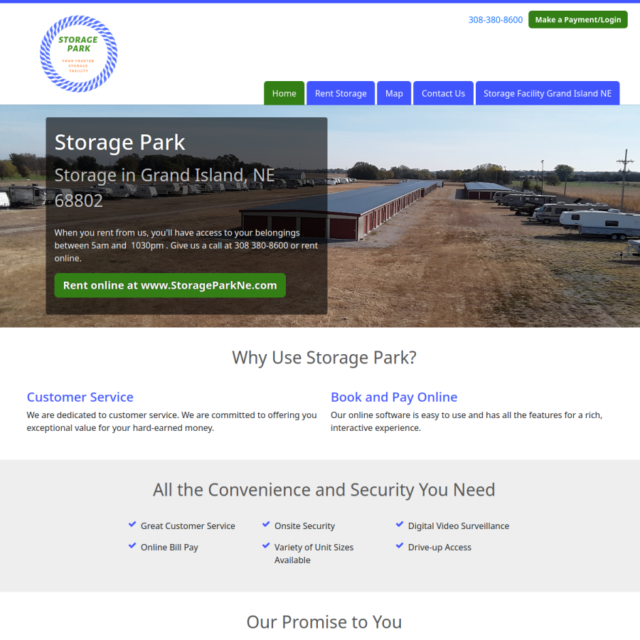 Screenshot of the Storage Park llc website