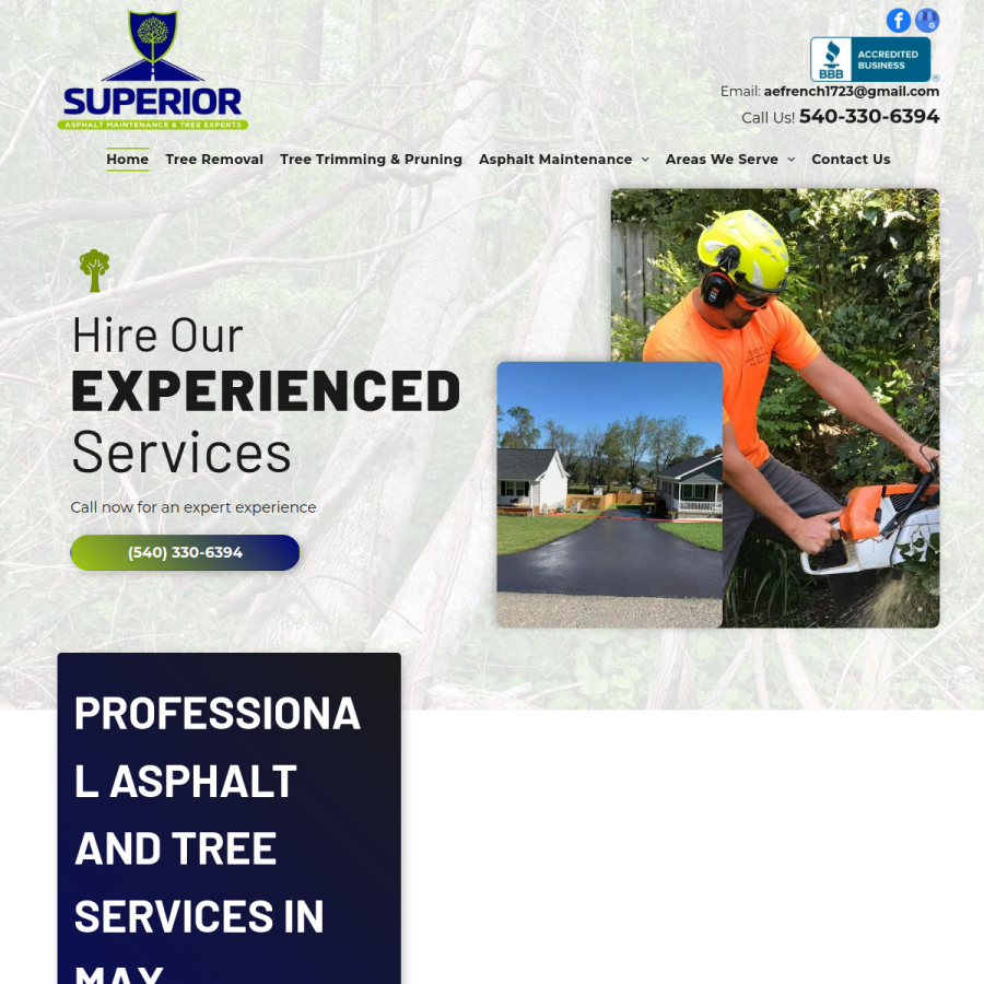 Screenshot of the Superior Asphalt Maintenance & Tree Experts website