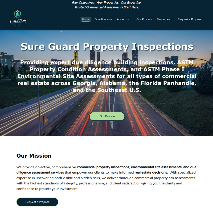 Screenshot of the Sure Guard Property Inspections website