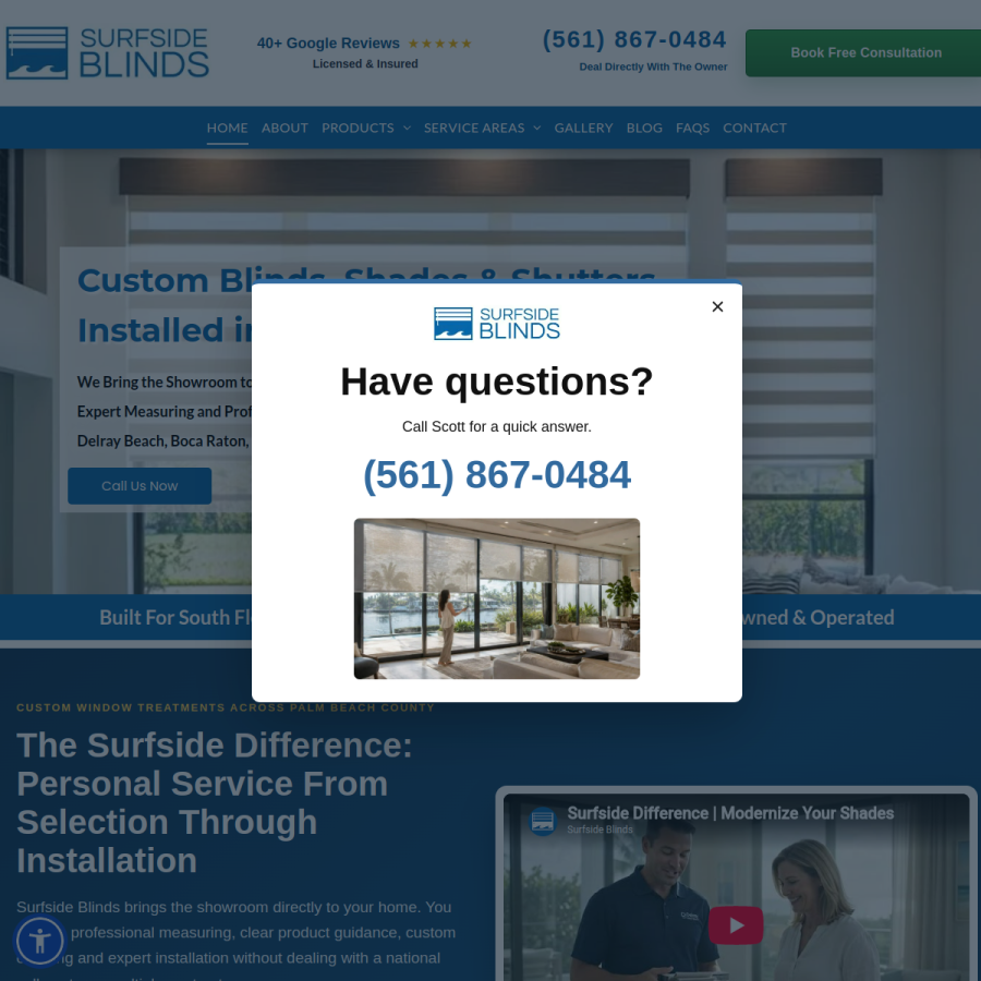 Screenshot of the Surfside Blinds website
