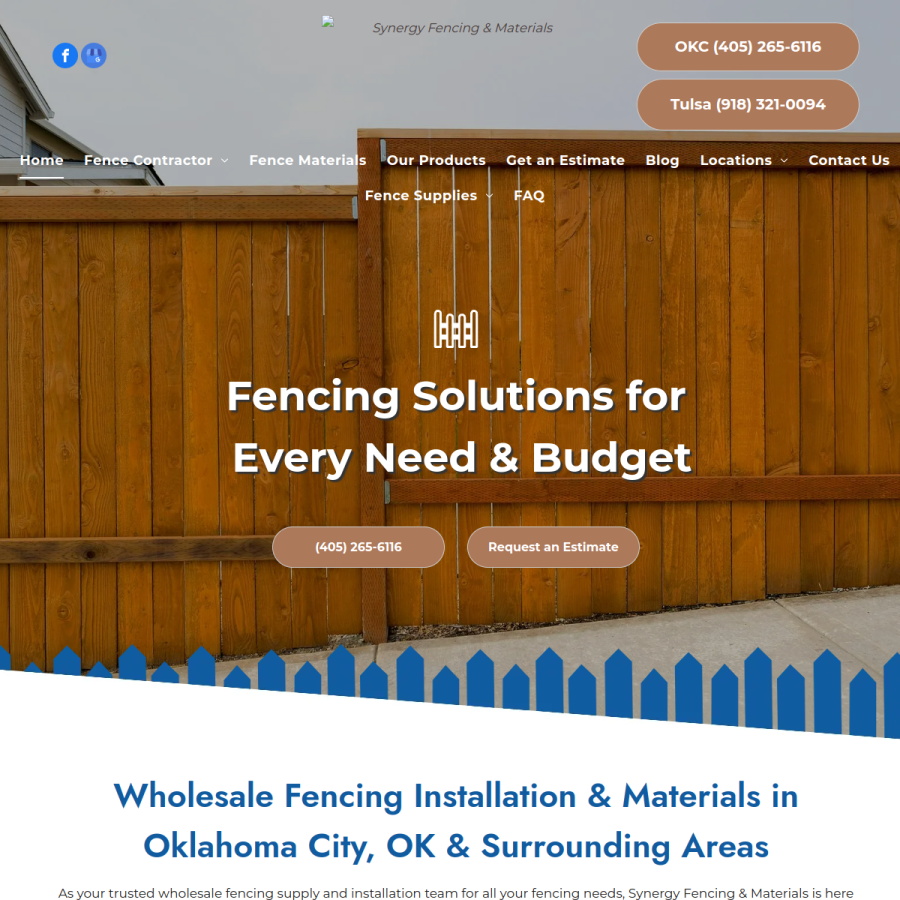 Screenshot of the Synergy Fencing and Materials website