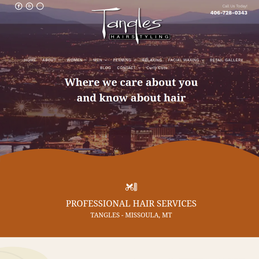 Screenshot of the Tangles Hairstyling website