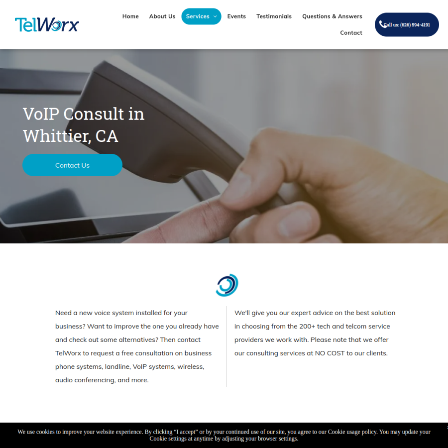 Screenshot of the TelWorx website
