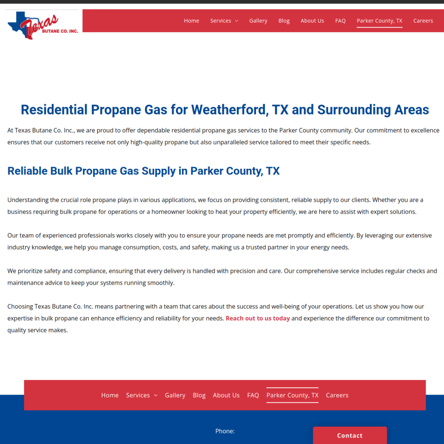 Screenshot of the Texas Butane Co. Inc website