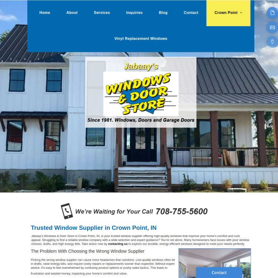 Screenshot of the Jabaay's Windows & Door Store website