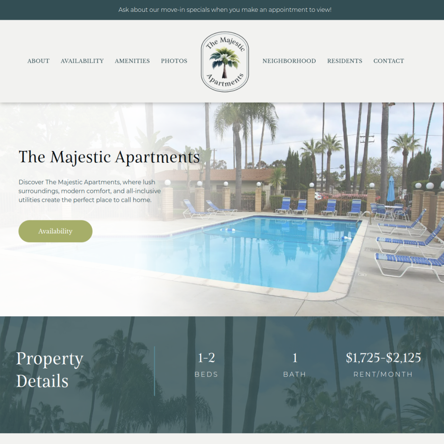Screenshot of the The Majestic Apartments website