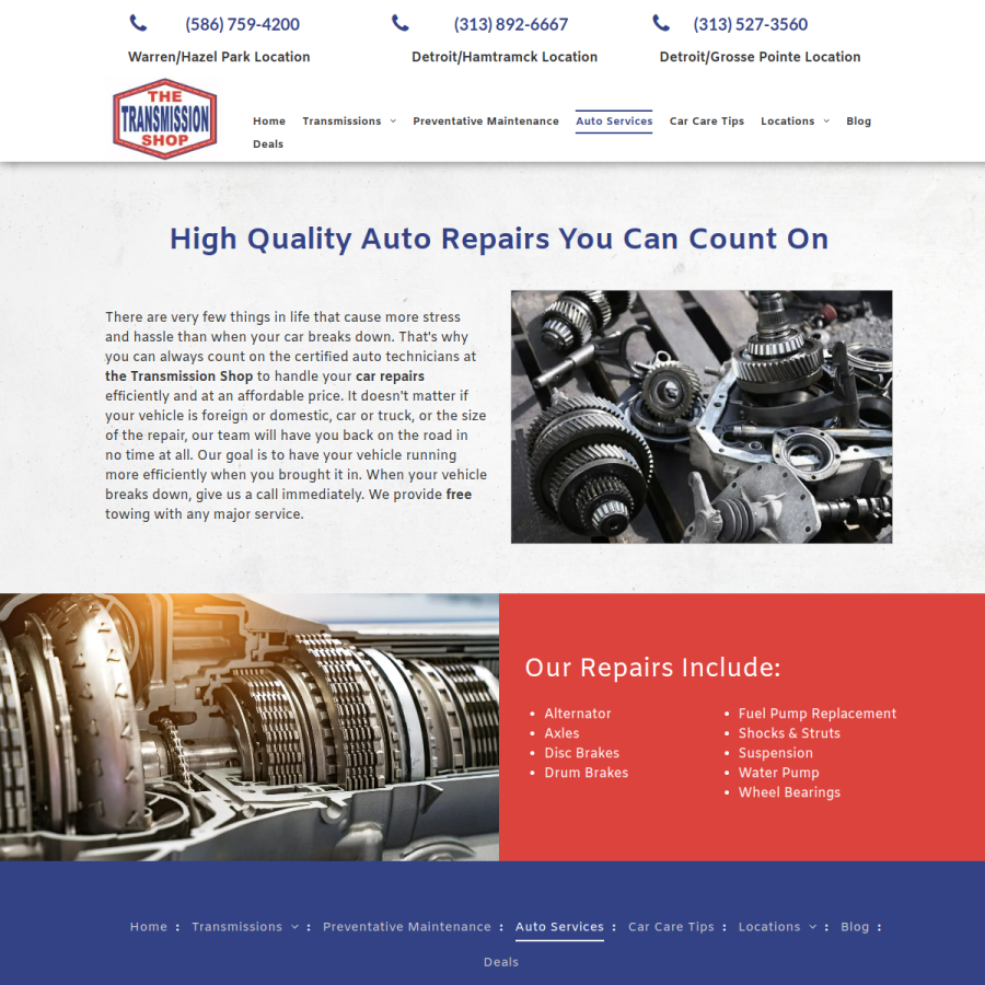 Screenshot of the The Transmission Shop website