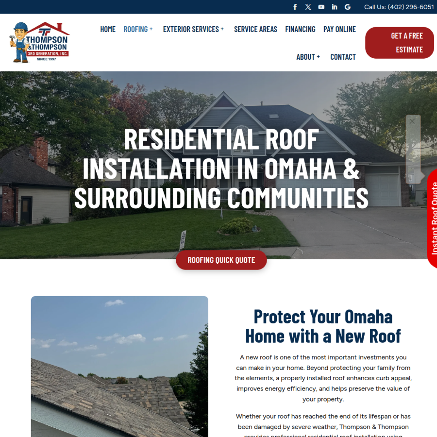 Screenshot of the Thompson & Thompson 3rd Generation Roofing, Inc. website
